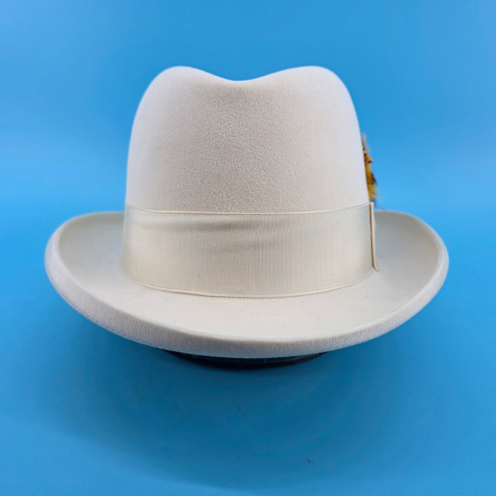 Biltmore Eleganza Egg Shell Felt Homburg Hat with Feather Detail Size 7 1/2